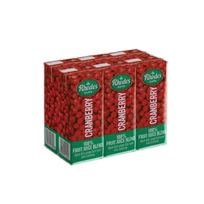 RHODES JUICE CRANBERRY 100% 200ML x 6